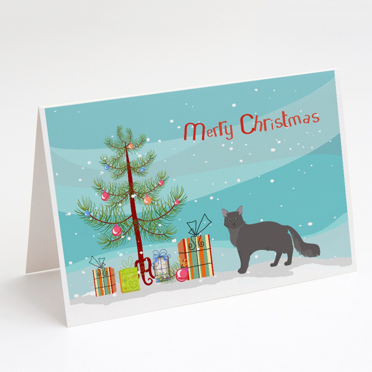 Caroline&#x27;s Treasures Nebelung #1 Cat Merry Christmas Greeting Cards and Envelopes Pack of 8